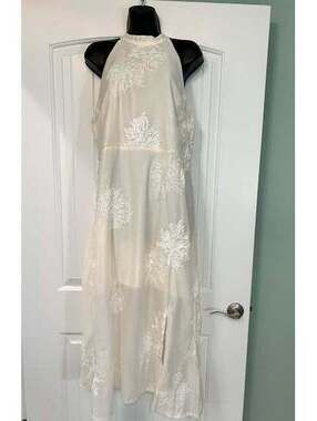 ✨ Eilly Bazar Embroidered Ivory High Neck Midi Dress Size 1X